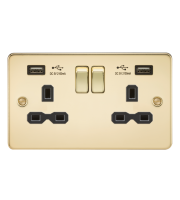 Knightsbridge Flat plate 2G switched socket with dual USB charger (2.4A) (Brass)